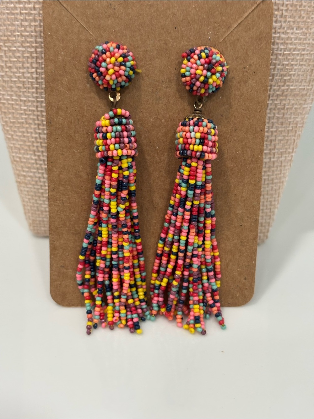 Multicolor Seed Bead Tassel Drop Earrings